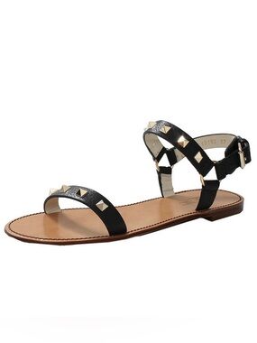 Valentino Rockstud black leather ankle strap flat sandals size IT 38 US 8
